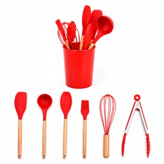 Kit utensilios 7pcs silic cabo madeira       cx:012